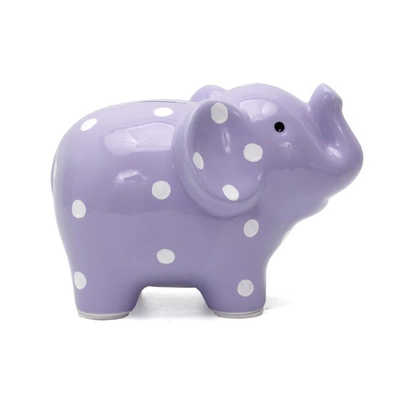 Child to Cherish Ceramic Polka Dot Elephant Piggy Bank for Girls, Lavender - Image 2